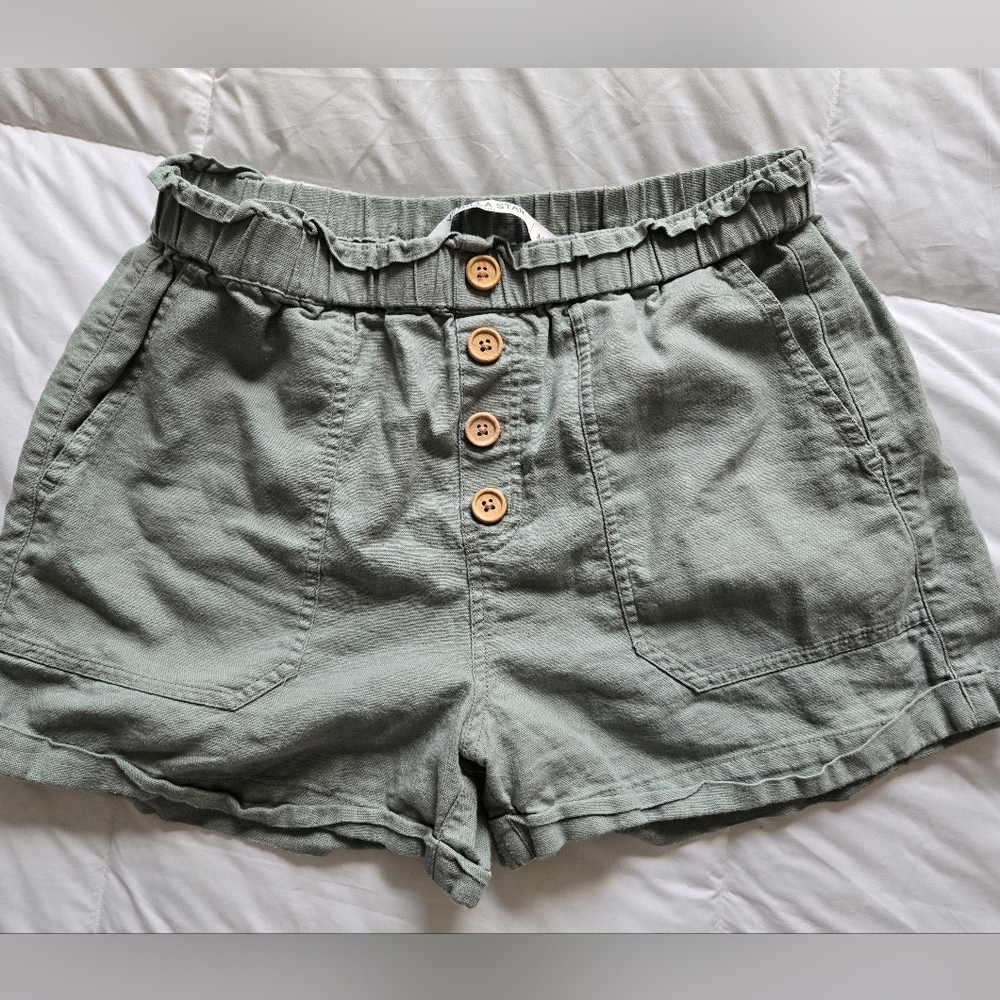 Vanilla Star Sage Green High Waist Shorts